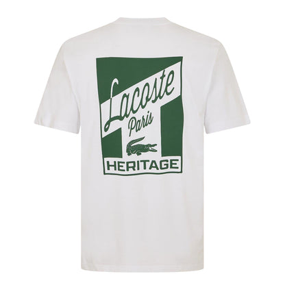 White - Back - Lacoste Mens Heritage Organic Cotton T-Shirt