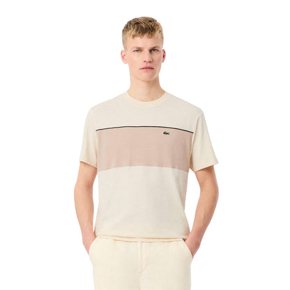 Beige - Side - Lacoste Mens Colour Block Cotton Regular T-Shirt