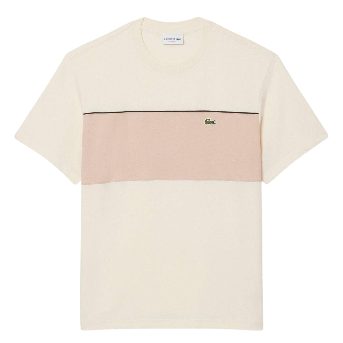 Beige - Front - Lacoste Mens Colour Block Cotton Regular T-Shirt