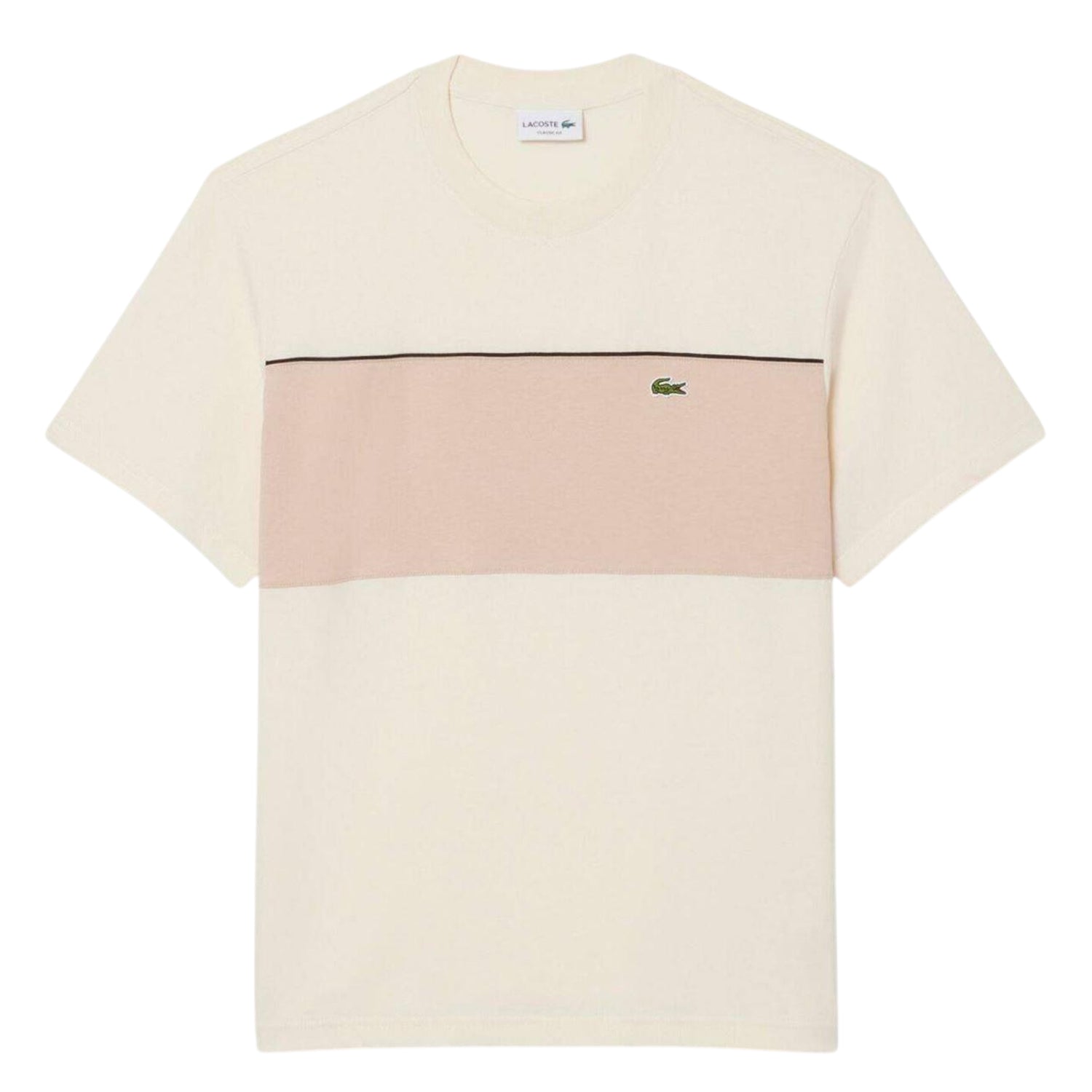 Beige - Front - Lacoste Mens Colour Block Cotton Regular T-Shirt