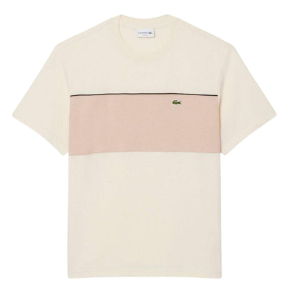 Beige - Front - Lacoste Mens Colour Block Cotton Regular T-Shirt