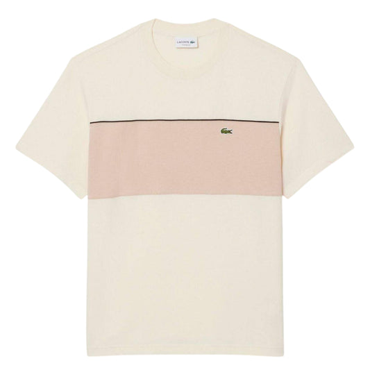 Beige - Front - Lacoste Mens Colour Block Cotton Regular T-Shirt