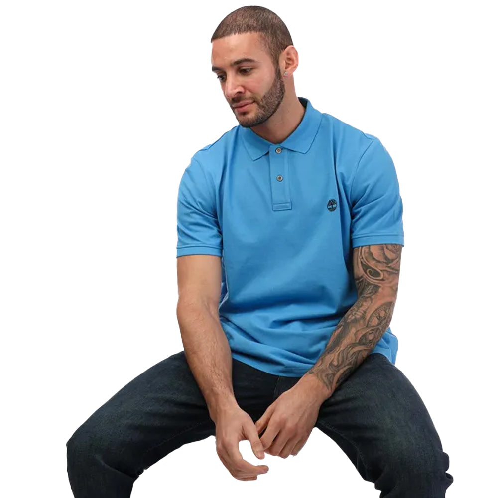 Blue - Side - Timberland Mens Pique Short-Sleeved Polo Shirt