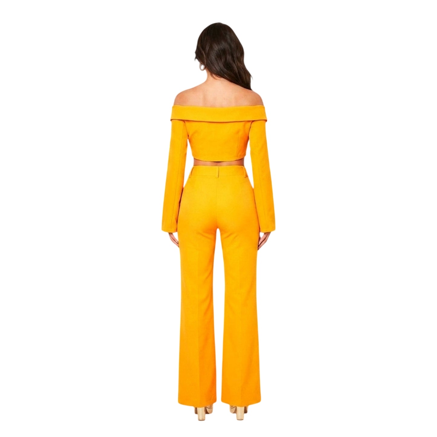 Orange - Back - Missy Empire Womens-Ladies Fitted And Flared Trousers