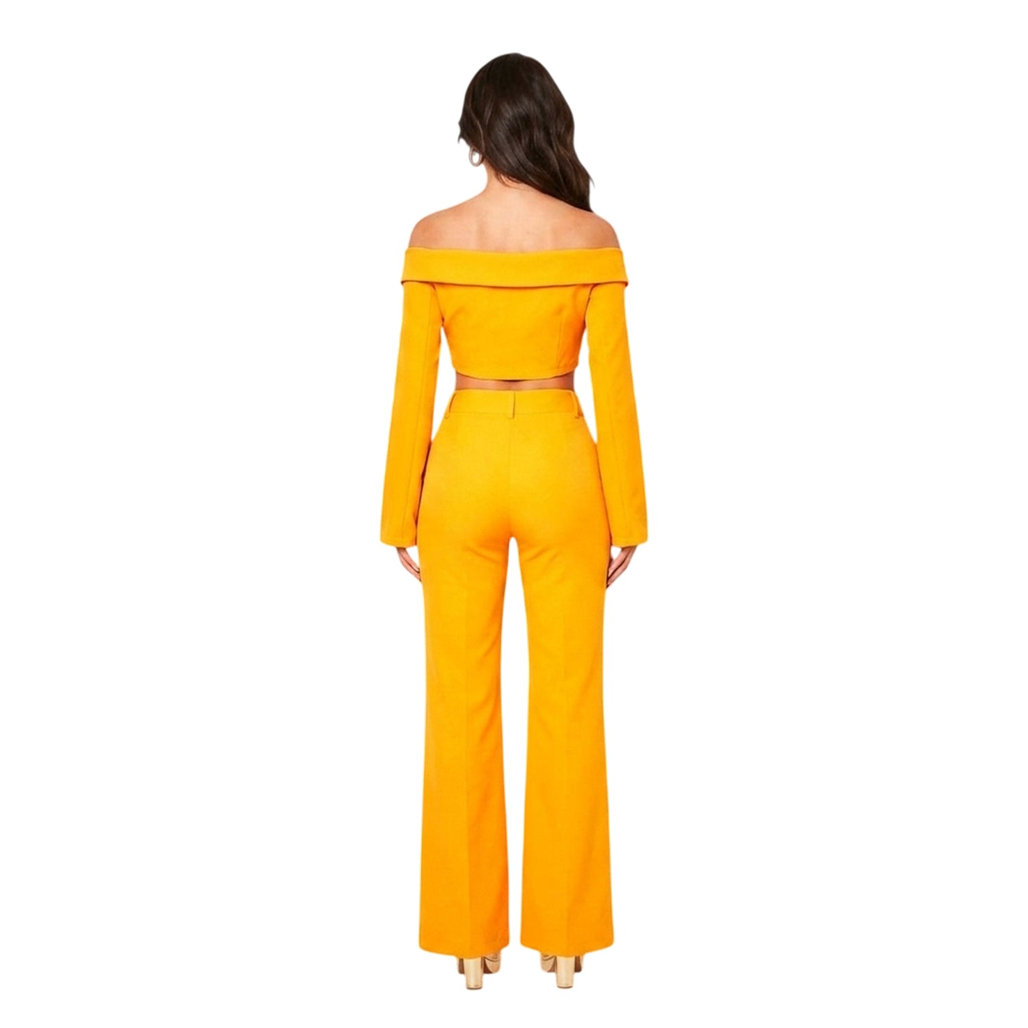 Orange - Back - Missy Empire Womens-Ladies Fitted And Flared Trousers