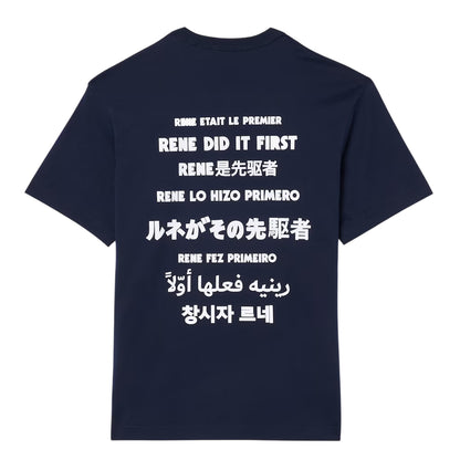 Navy Blue - Back - Lacoste Mens Rene Did It First Back Print Cotton Regular T-Shirt