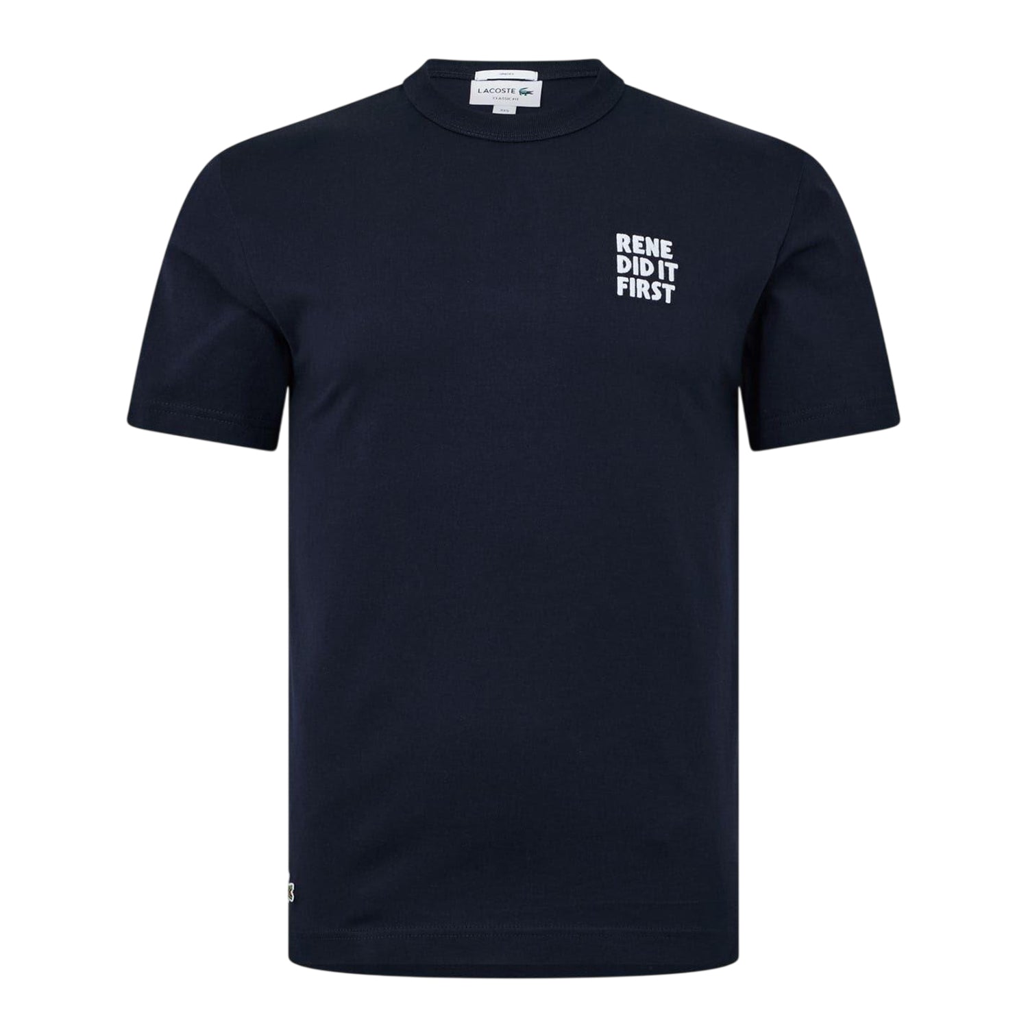 Navy Blue - Front - Lacoste Mens Rene Did It First Back Print Cotton Regular T-Shirt