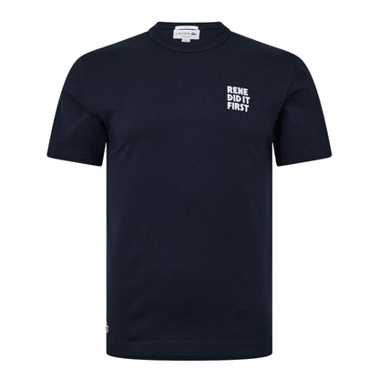 Navy Blue - Front - Lacoste Mens Rene Did It First Back Print Cotton Regular T-Shirt