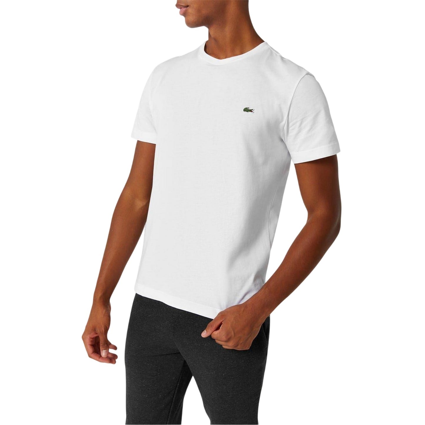 White - Side - Lacoste Mens Logo Premium Cotton T-Shirt