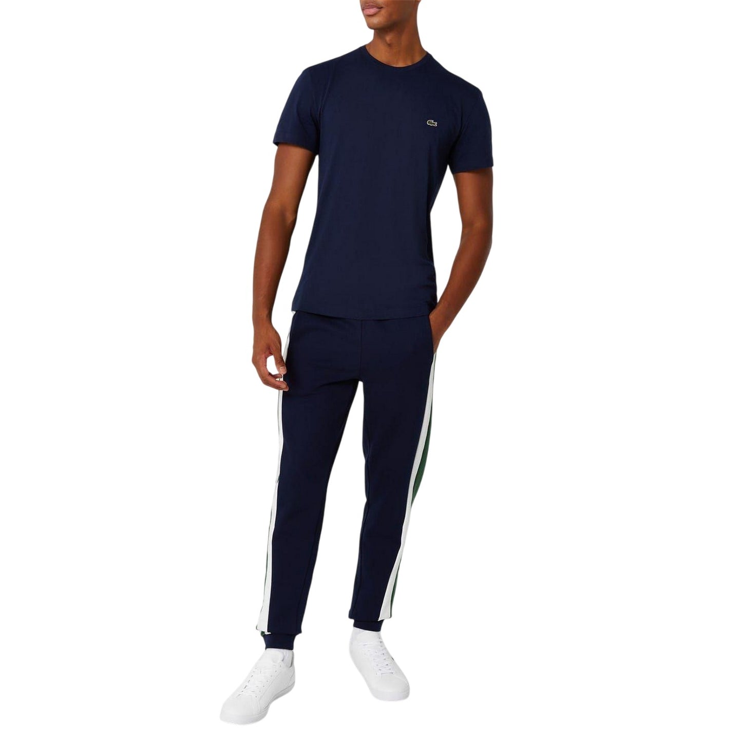Navy - Side - Lacoste Mens Logo Premium Cotton T-Shirt