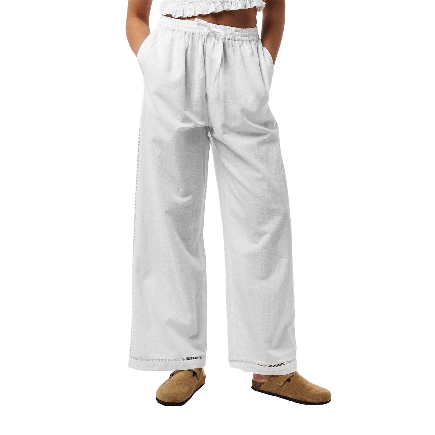 Bright White - Lifestyle - Jack Wills Womens-Ladies Linen Relaxed Fit Trousers