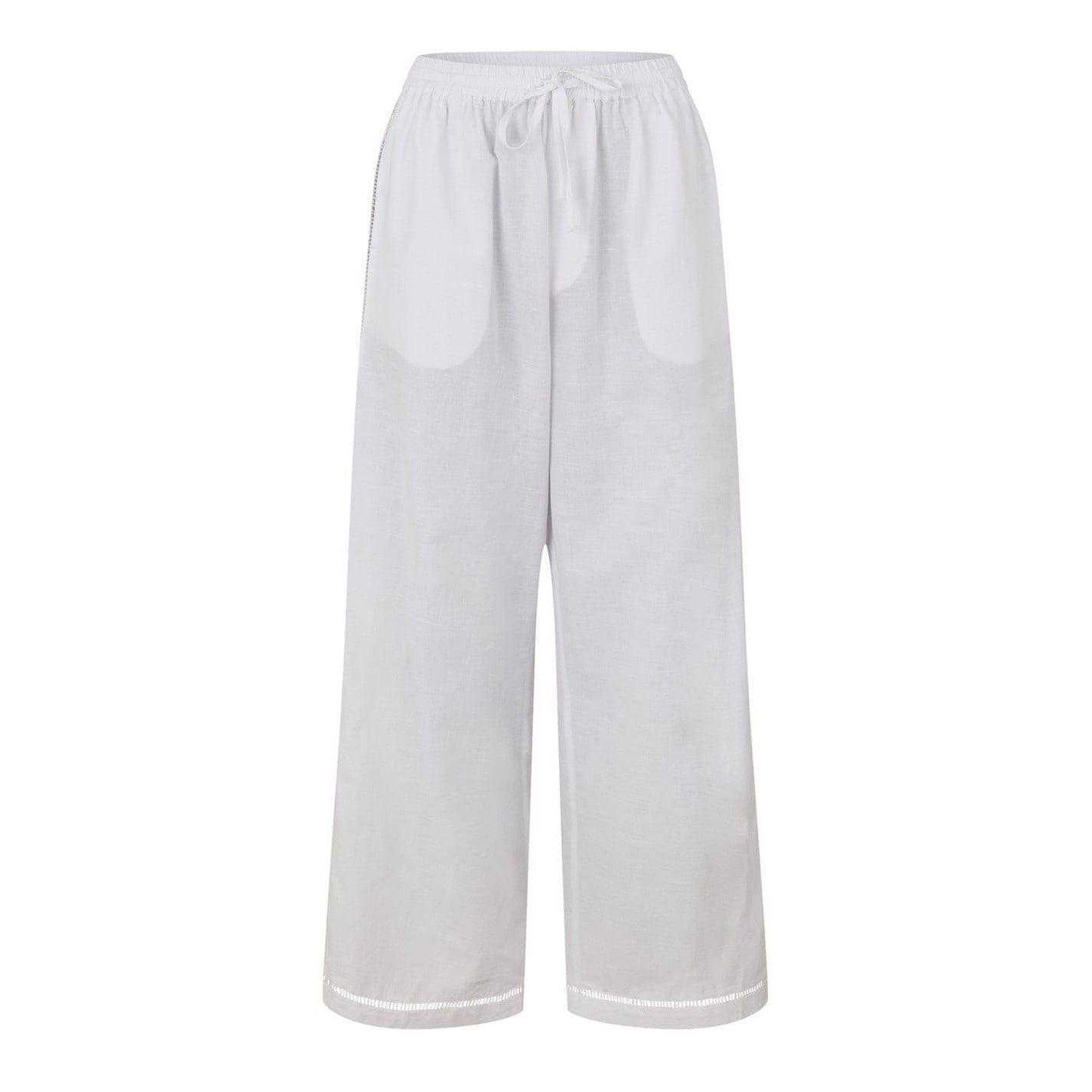 Bright White - Front - Jack Wills Womens-Ladies Linen Relaxed Fit Trousers