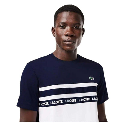 White-Navy Blue - Side - Lacoste Mens Colour Block Pique T-Shirt