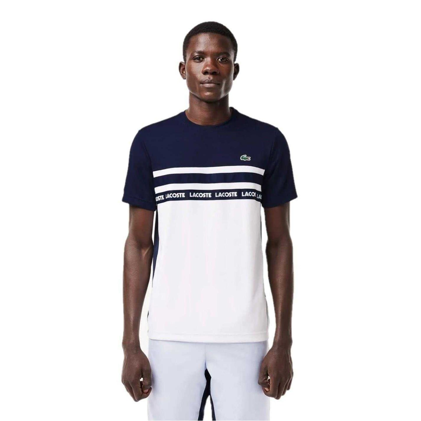 White-Navy Blue - Lifestyle - Lacoste Mens Colour Block Pique T-Shirt