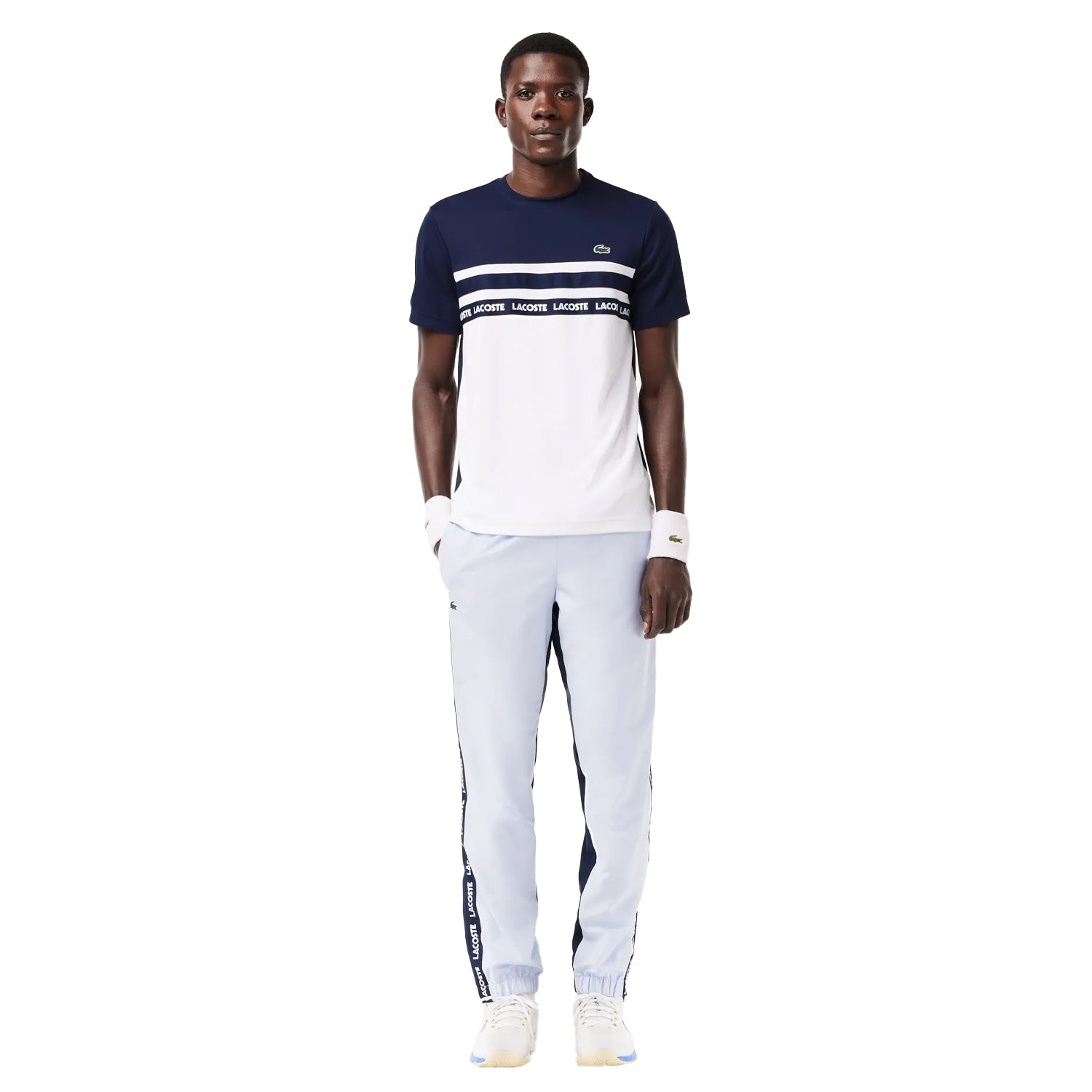 White-Navy Blue - Pack Shot - Lacoste Mens Colour Block Pique T-Shirt