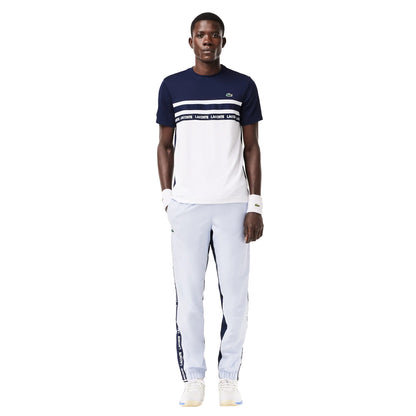White-Navy Blue - Pack Shot - Lacoste Mens Colour Block Pique T-Shirt