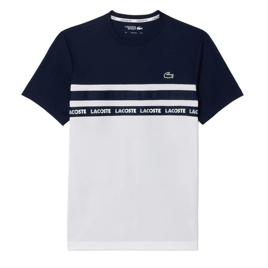 White-Navy Blue - Front - Lacoste Mens Colour Block Pique T-Shirt