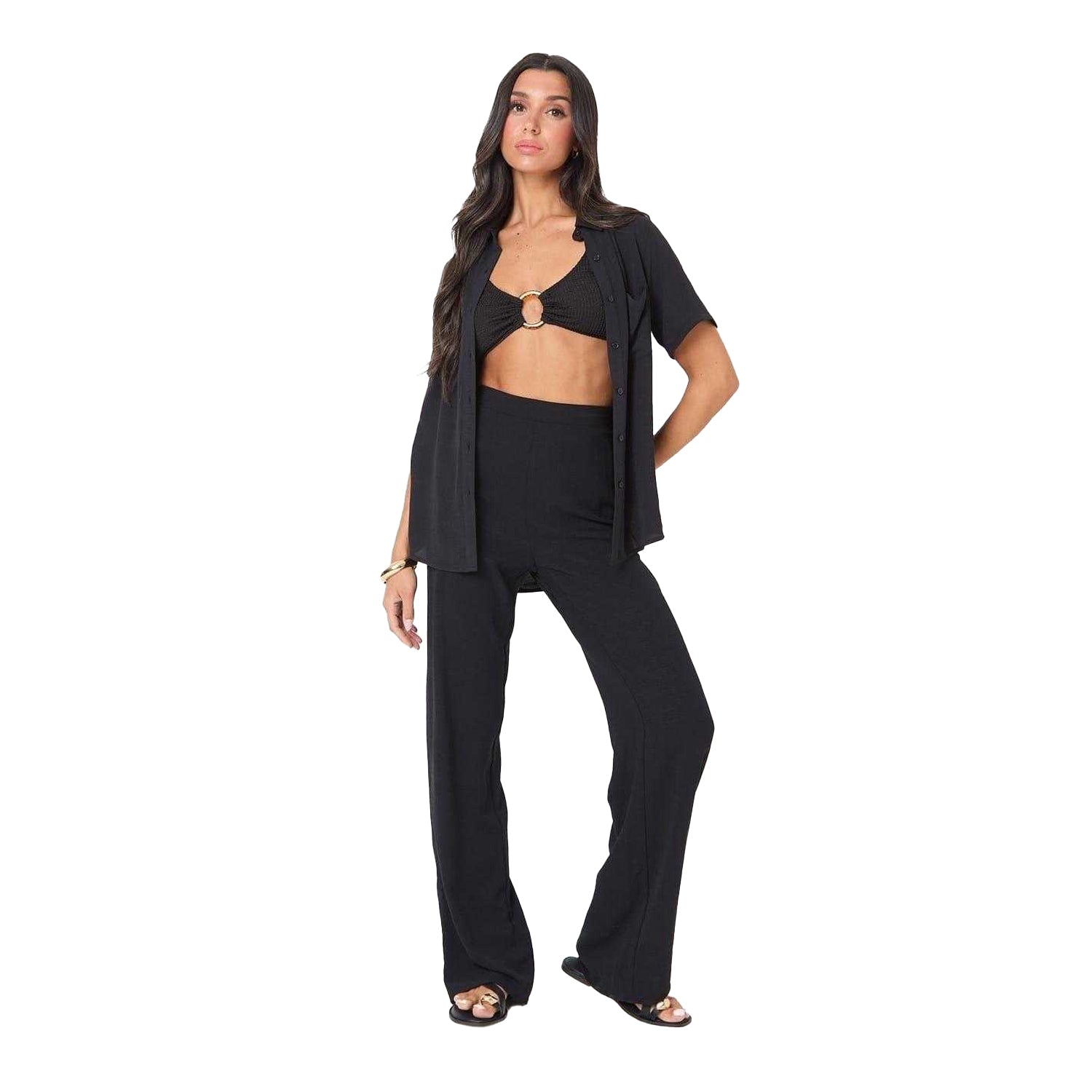 Black - Lifestyle - I Saw It First Womens-Ladies Crepe High Waist Trousers