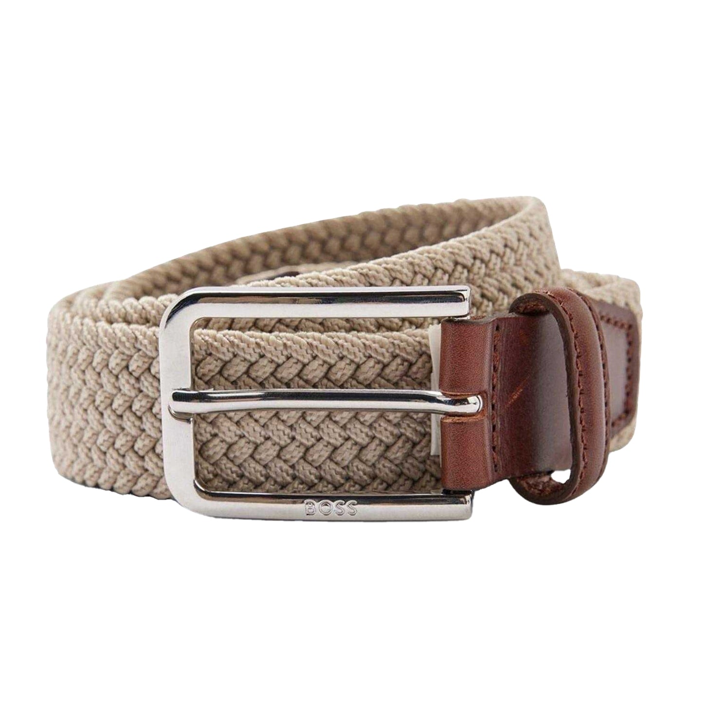 Light Beige - Front - Boss Mens Clorio Woven Leather Belt