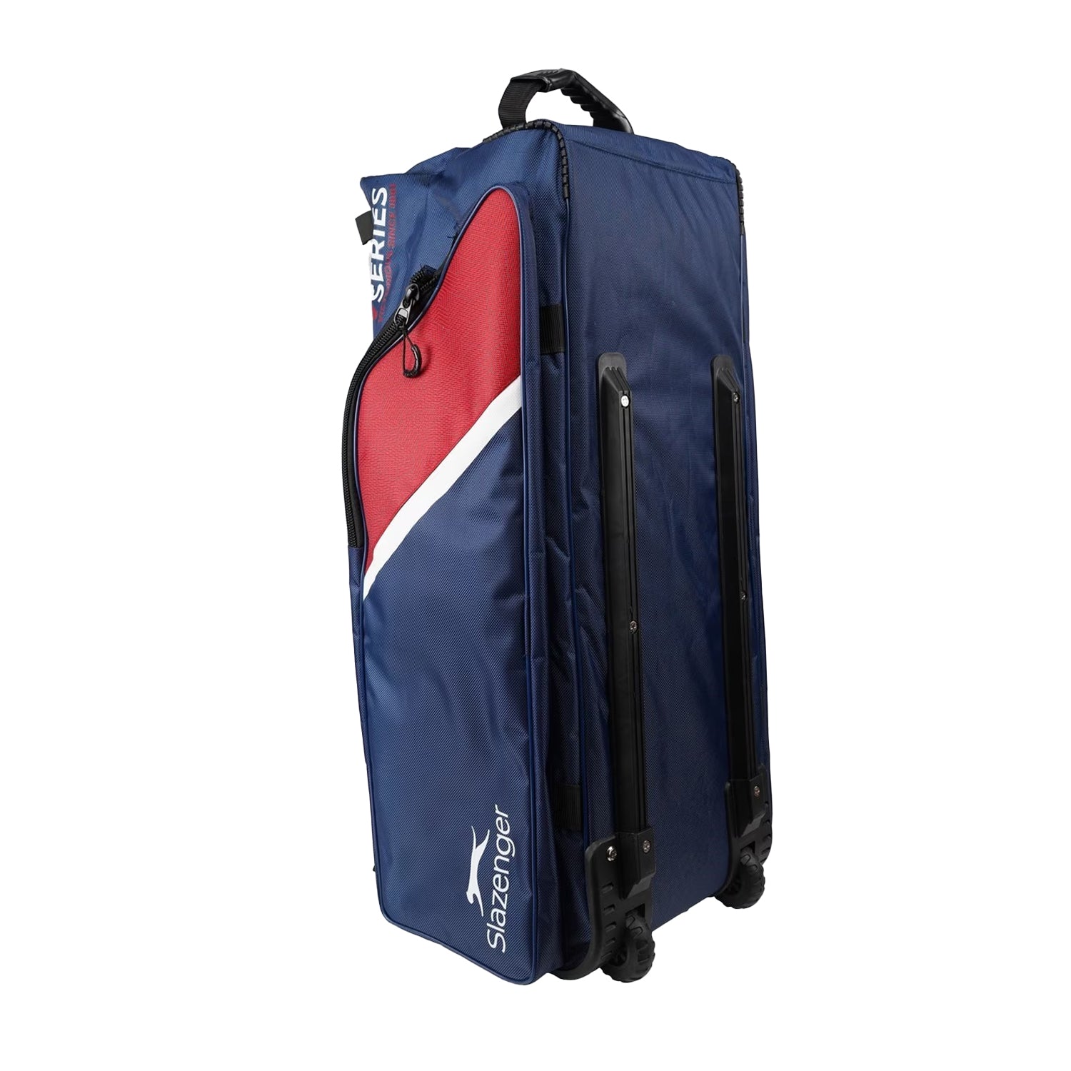 Navy-Red - Side - Slazenger V60 Logo Cricket Wheeled Duffel Bag
