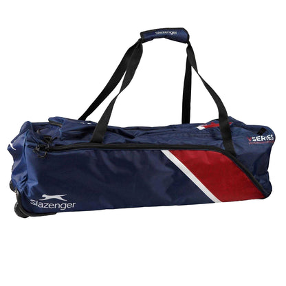 Navy-Red - Front - Slazenger V60 Logo Cricket Wheeled Duffel Bag