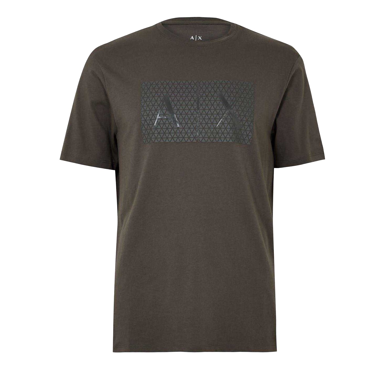 Khaki Tone - Front - Armani Exchange Mens Geometric Cotton Regular T-Shirt