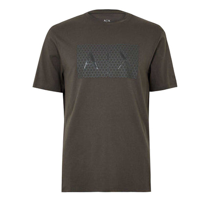 Khaki Tone - Front - Armani Exchange Mens Geometric Cotton Regular T-Shirt