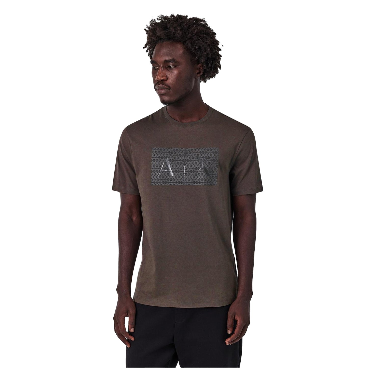 Khaki Tone - Side - Armani Exchange Mens Geometric Cotton Regular T-Shirt