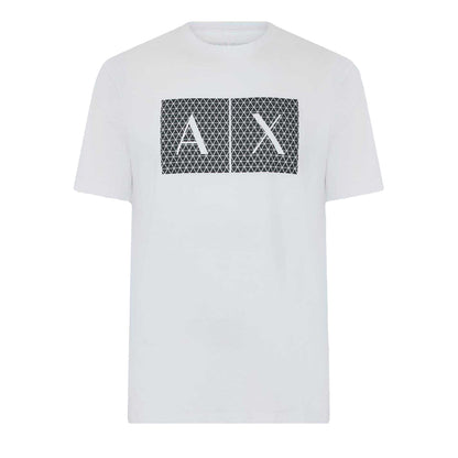 White - Front - Armani Exchange Mens Geometric Cotton Regular T-Shirt