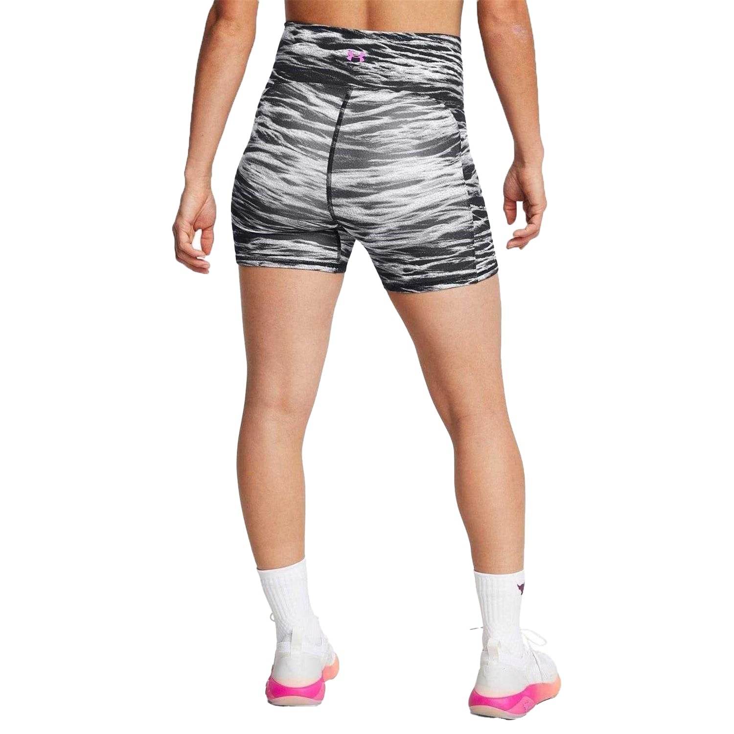 Black - Back - Under Armour Womens-Ladies Project Rock Zebra Print Skinny Running Shorts