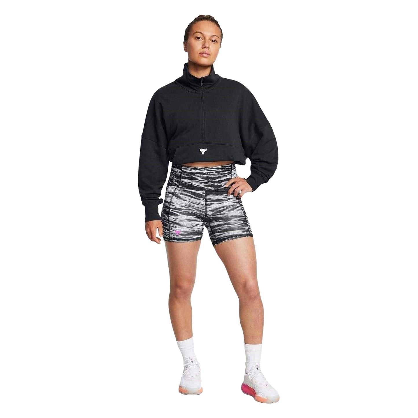 Black - Lifestyle - Under Armour Womens-Ladies Project Rock Zebra Print Skinny Running Shorts