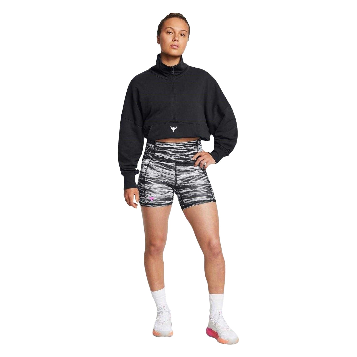 Black - Lifestyle - Under Armour Womens-Ladies Project Rock Zebra Print Skinny Running Shorts