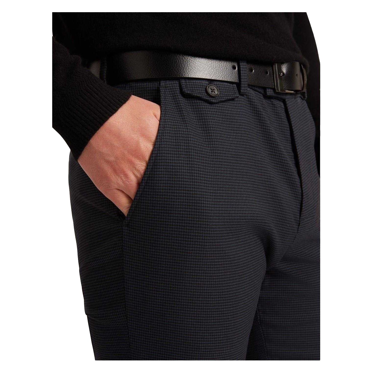 Navy - Side - Ted Baker Mens Houndstooth Trousers