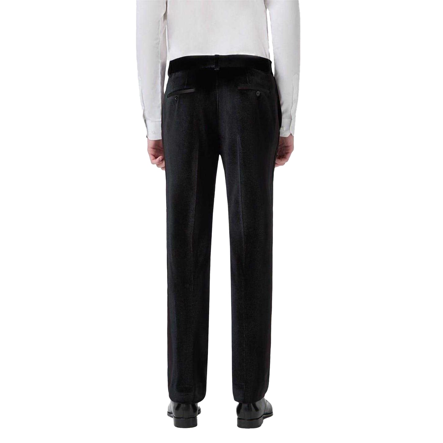 Black - Back - Twisted Tailor Mens Velvet Flat Fronted Tuxedo Trousers