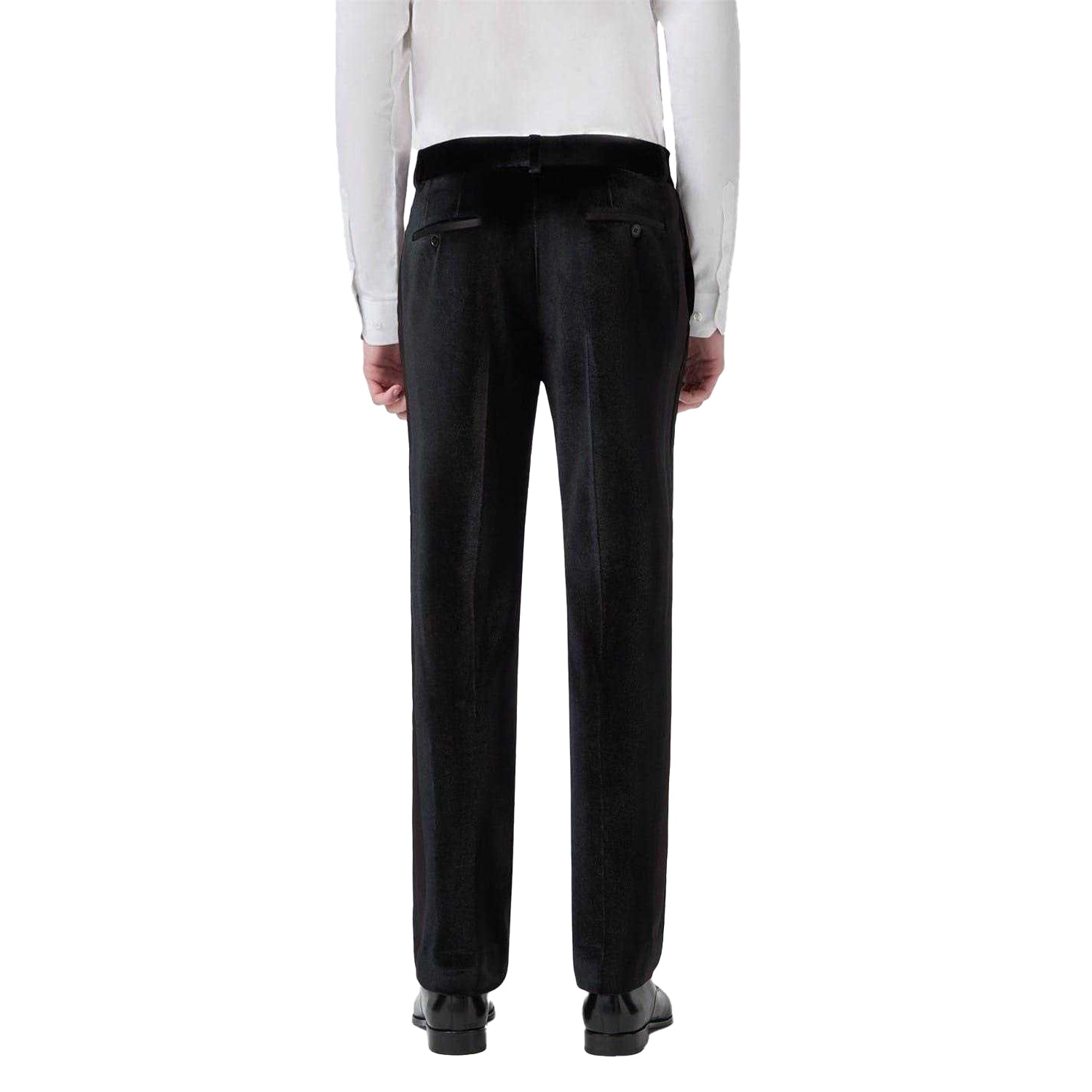 Black - Back - Twisted Tailor Mens Velvet Flat Fronted Tuxedo Trousers