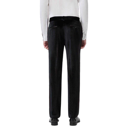 Black - Back - Twisted Tailor Mens Velvet Flat Fronted Tuxedo Trousers