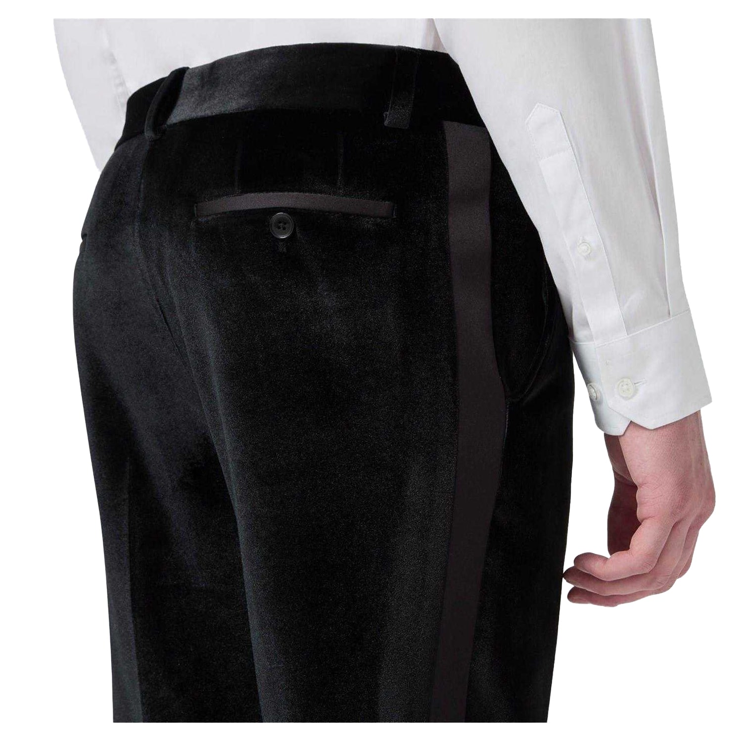 Black - Side - Twisted Tailor Mens Velvet Flat Fronted Tuxedo Trousers