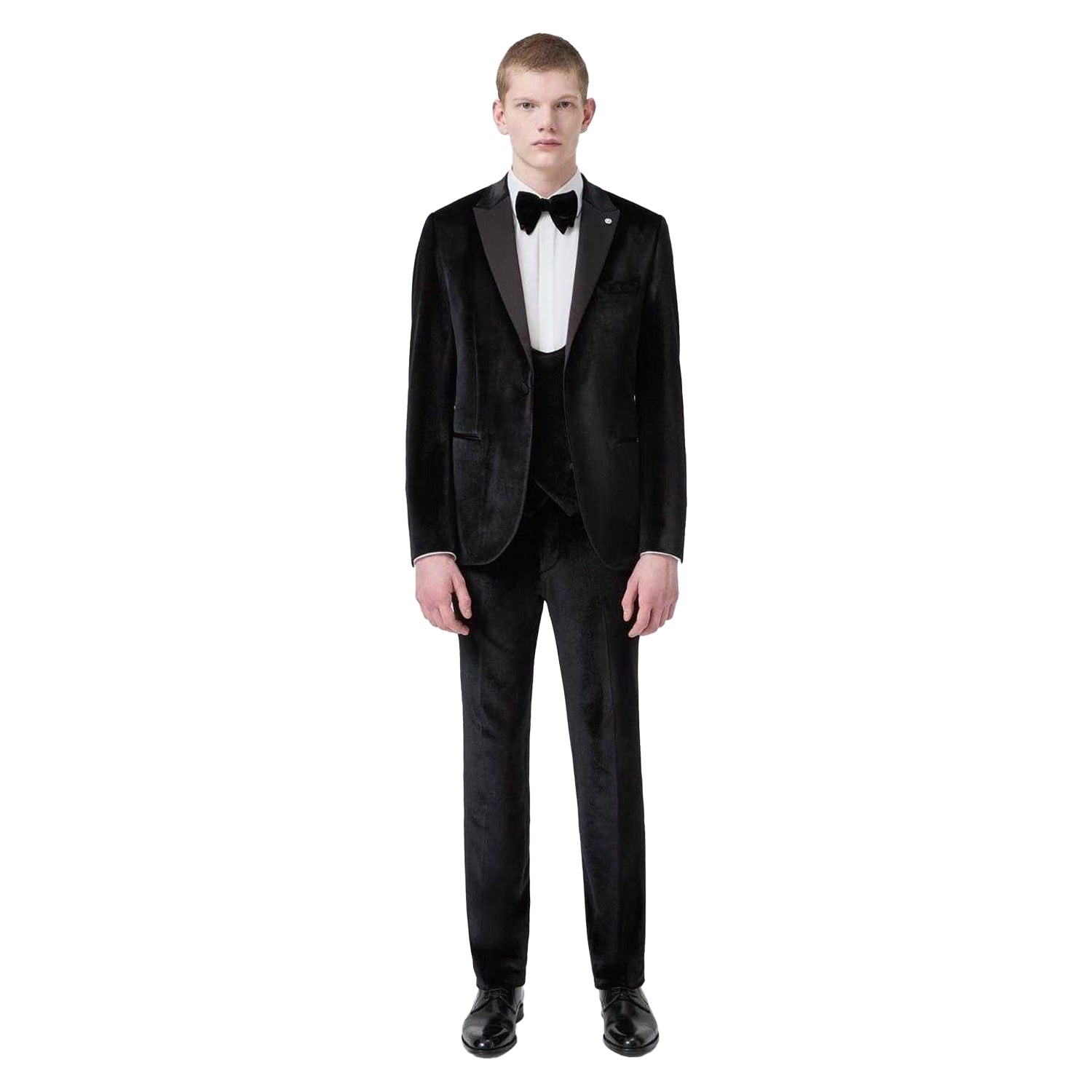 Black - Lifestyle - Twisted Tailor Mens Velvet Flat Fronted Tuxedo Trousers
