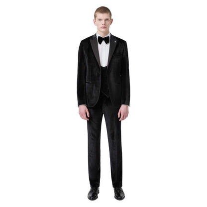 Black - Lifestyle - Twisted Tailor Mens Velvet Flat Fronted Tuxedo Trousers