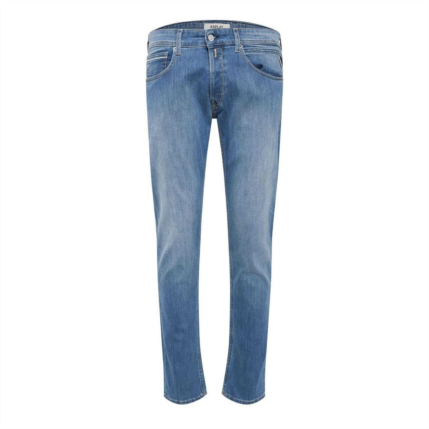 Blue - Front - Replay Mens Cotton Denim Straight Jeans