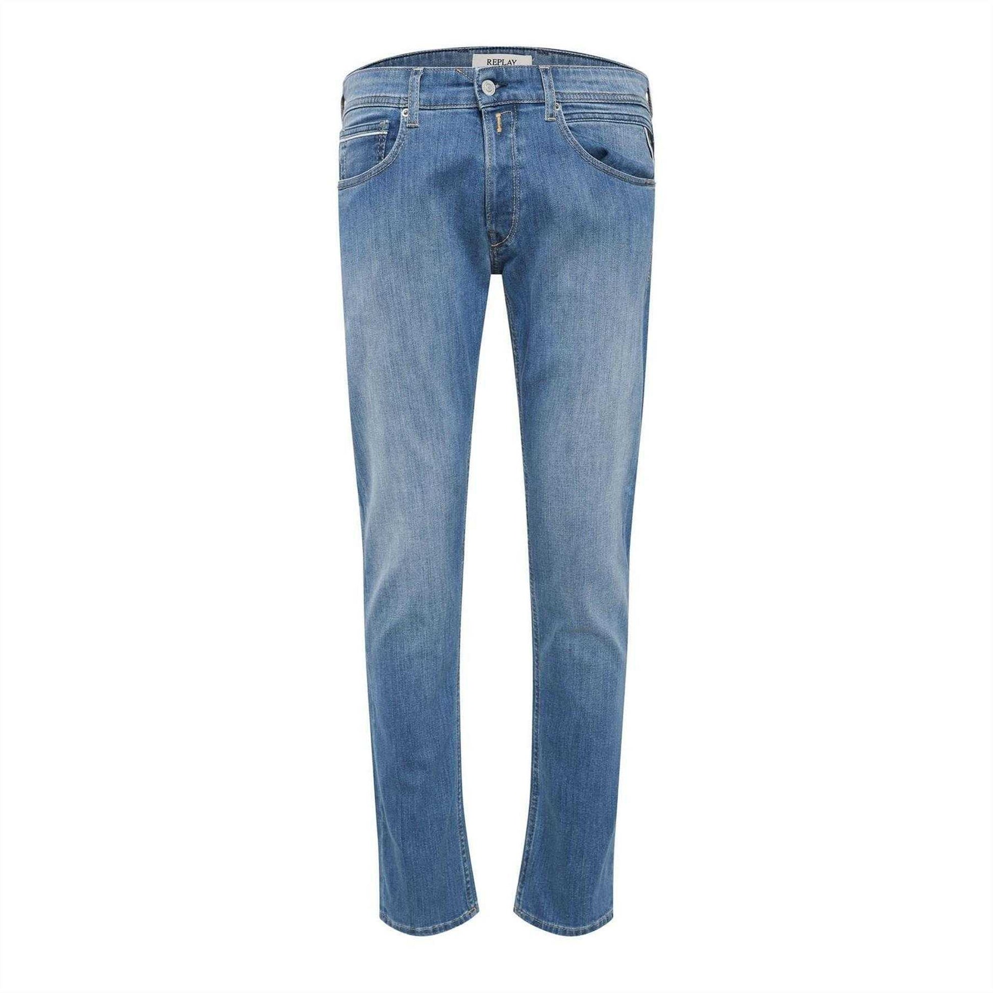 Blue - Front - Replay Mens Cotton Denim Straight Jeans
