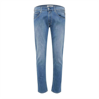 Blue - Front - Replay Mens Cotton Denim Straight Jeans