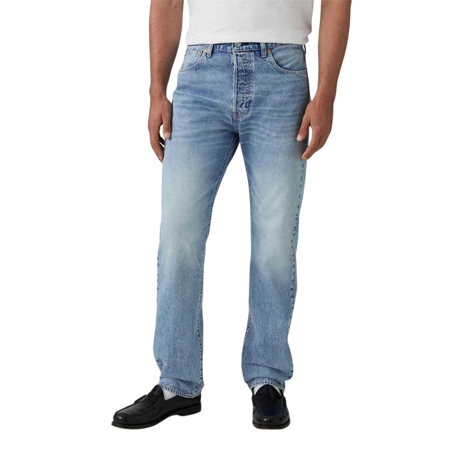 Blue - Side - Levis Mens 501 Original Low On Sleep Cotton Denim Straight Leg Jeans