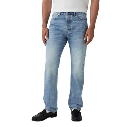 Blue - Side - Levis Mens 501 Original Low On Sleep Cotton Denim Straight Leg Jeans