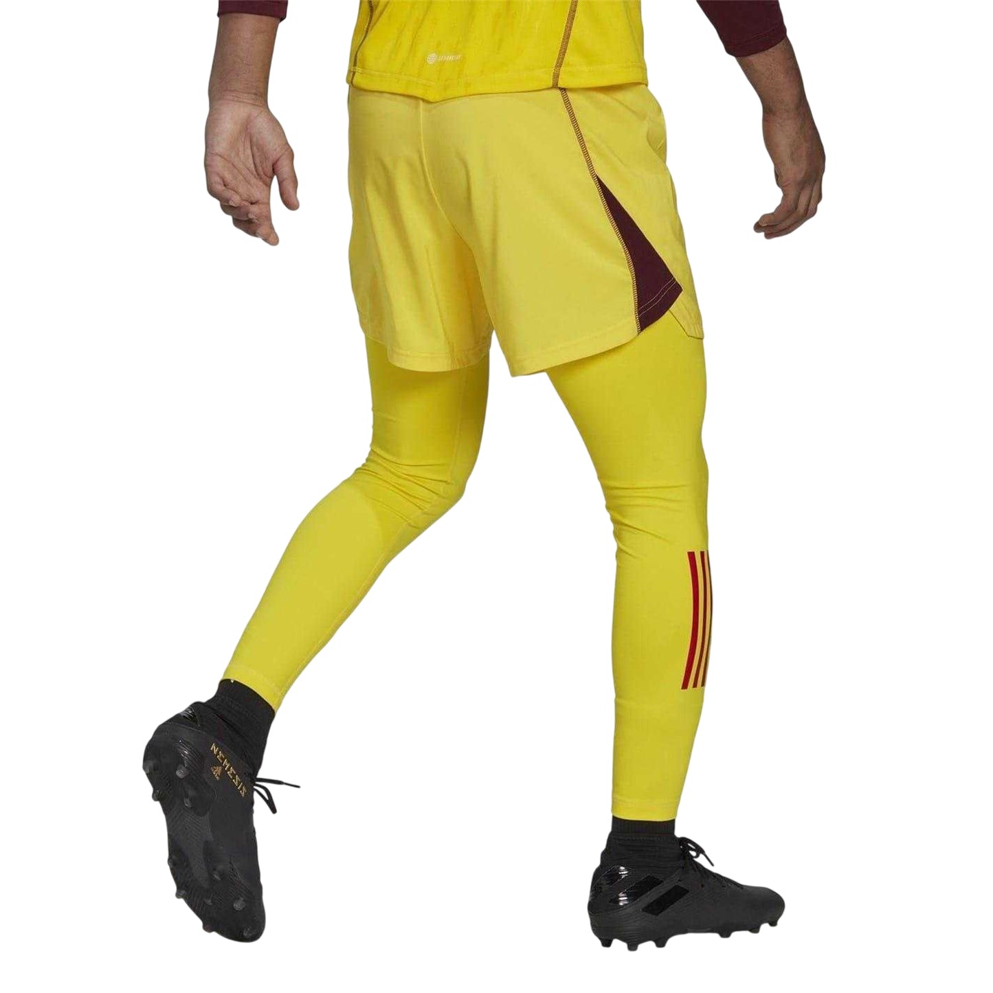 Yellow-Maroon - Back - Adidas Mens T23 3 Stripes Skinny Goalkeeping Base Layer Bottoms