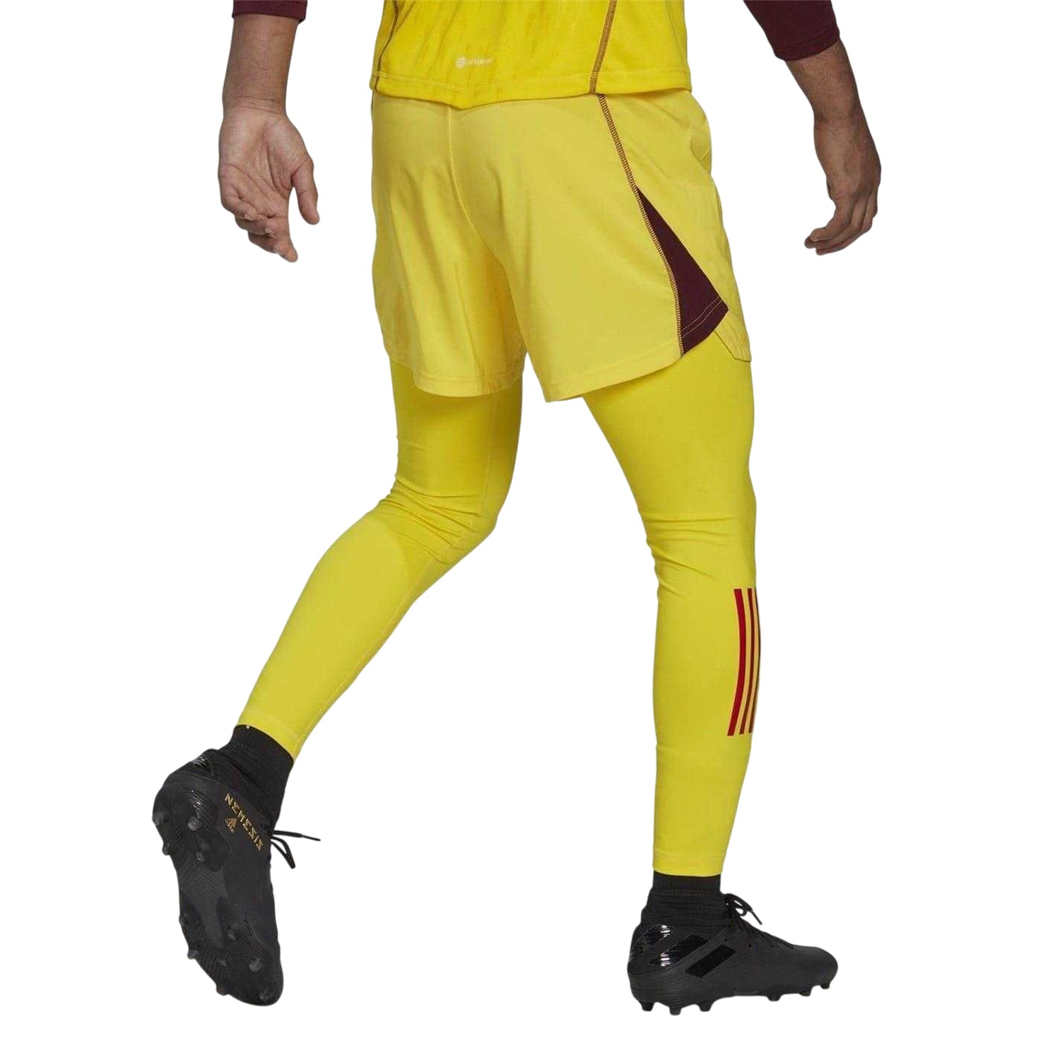 Yellow-Maroon - Back - Adidas Mens T23 3 Stripes Skinny Goalkeeping Base Layer Bottoms