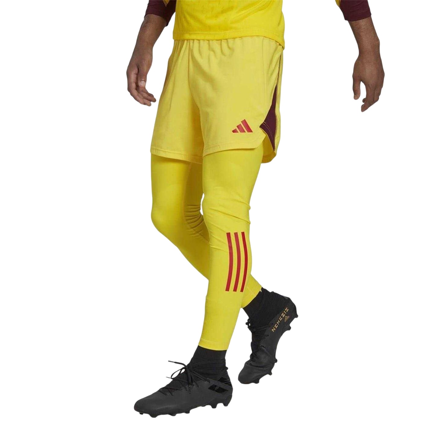 Yellow-Maroon - Side - Adidas Mens T23 3 Stripes Skinny Goalkeeping Base Layer Bottoms