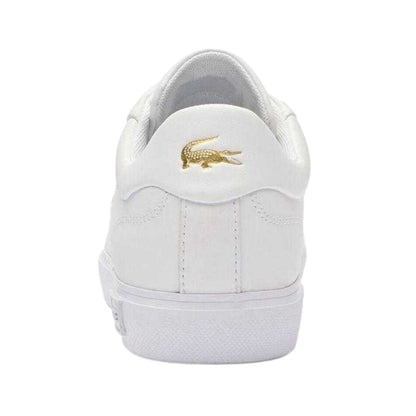 White-Gold - Back - Lacoste Womens-Ladies Powercourt 2.0 Leather Trainers