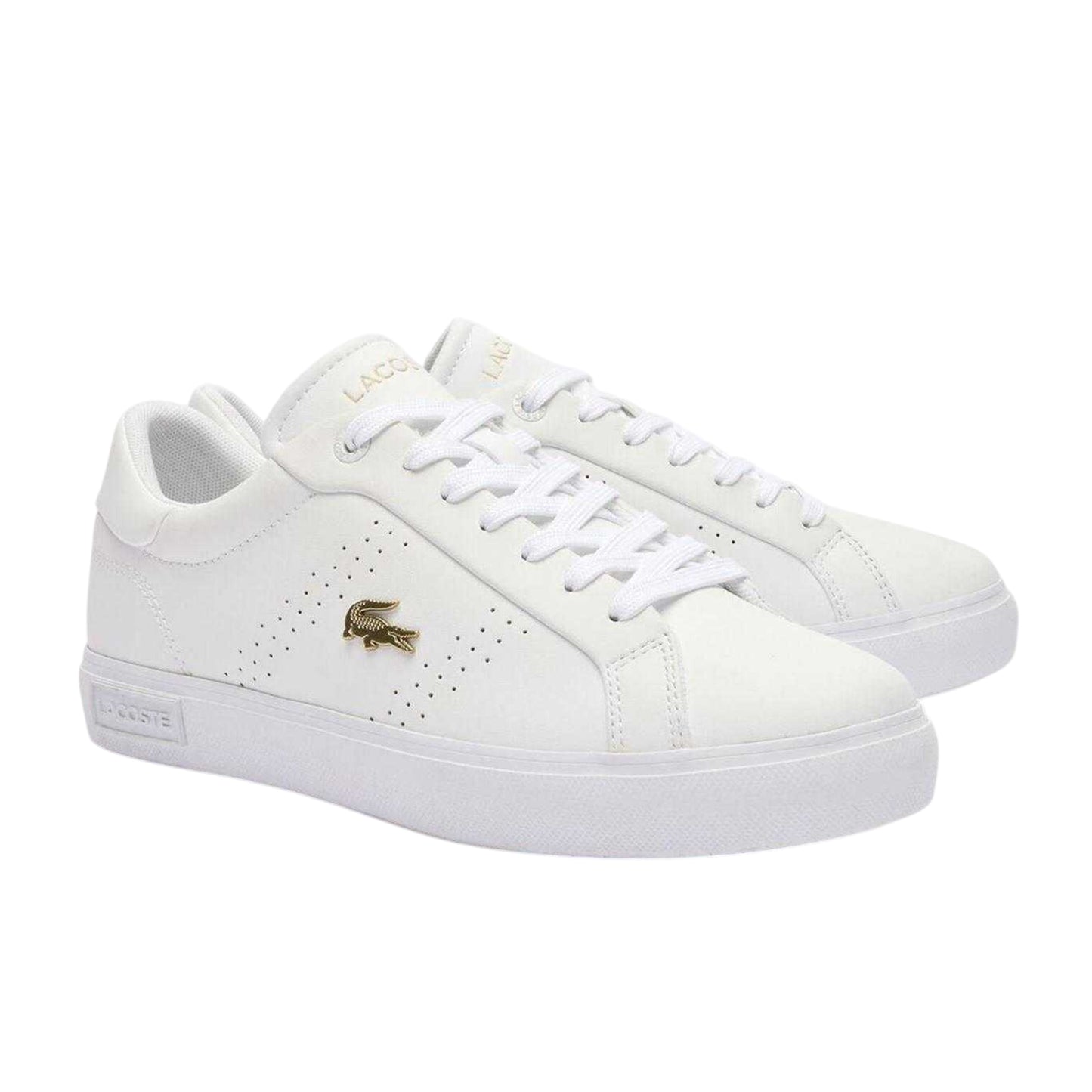 White-Gold - Side - Lacoste Womens-Ladies Powercourt 2.0 Leather Trainers