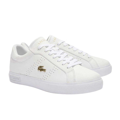 White-Gold - Side - Lacoste Womens-Ladies Powercourt 2.0 Leather Trainers
